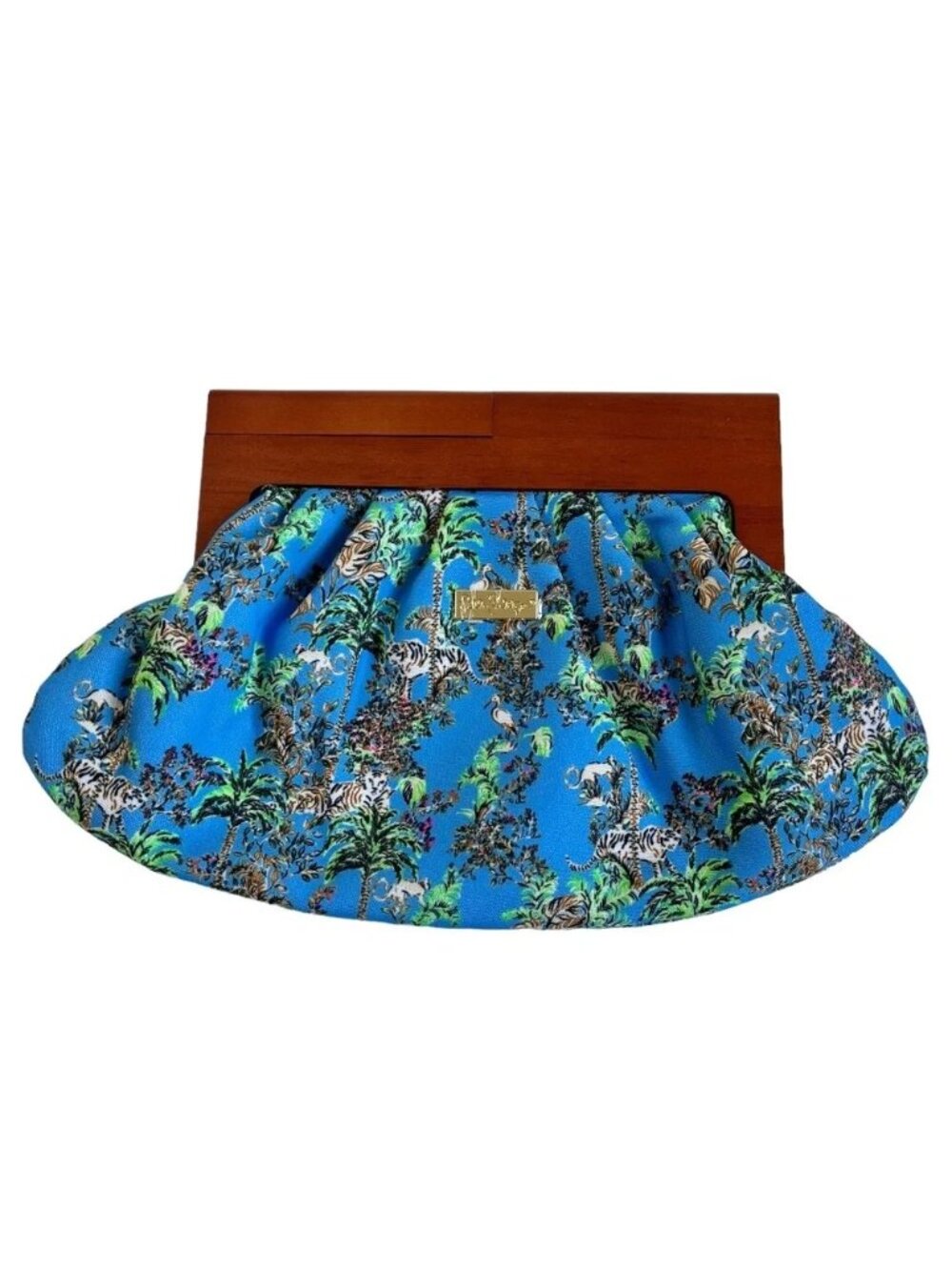 Lilly Pulitzer Bermuda Blue Tiger Wood Clutch Bag Colorful Animal Canvas NWT